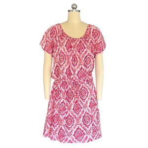 Kim Rogers Women's L Pink Geo Aztec Print Blouson Knee Dress